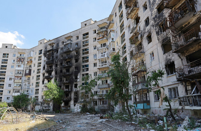 A view shows an apartment building heavily damaged during Ukraine-Russia conflict in the city of Sievierodonetsk in the Luhansk 