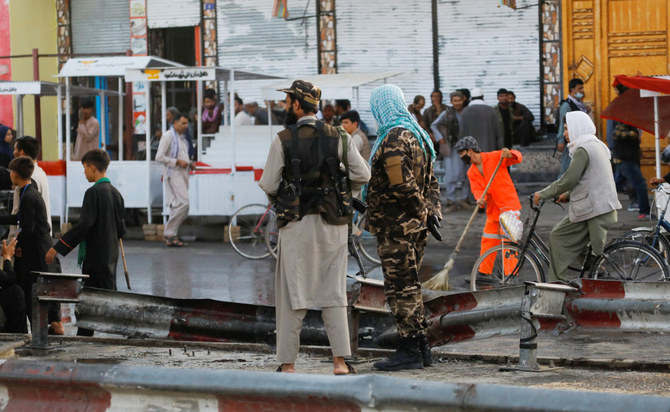 Taliban fighters stand guard at the site of a blast in Kabul, Afghanistan, August 6, 2022. (REUTERS)