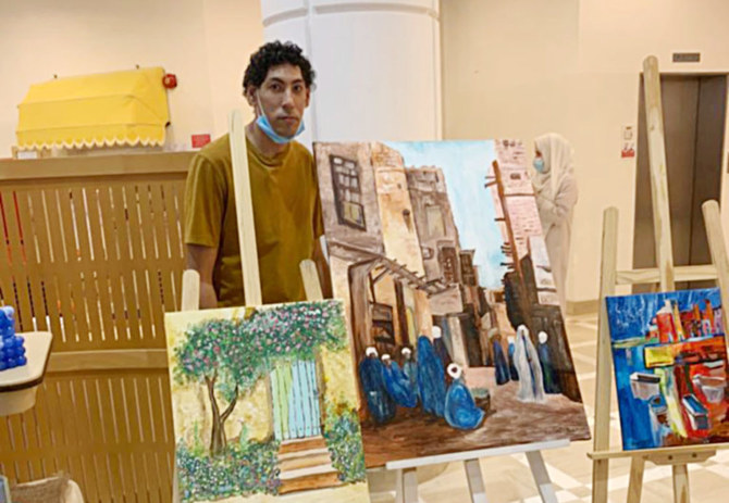 Ahmed Hakeem’s paintings were displayed at Markaz Al-Oun Bazaar. (Supplied)