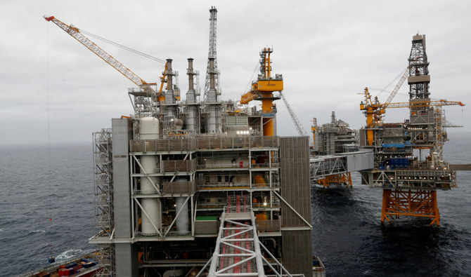 A general view of the Equinor's Johan Sverdrup oilfield platforms in the North Sea, Norway. (REUTERS)