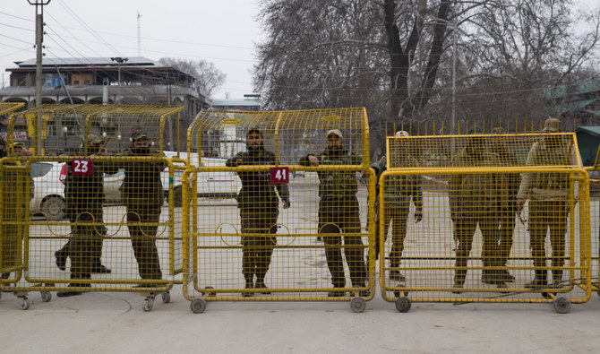 Indian police men stand guard in Srinagar. (AP)