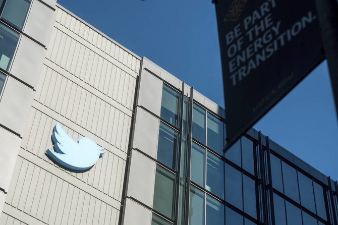 A Twitter logo hangs outside the company's San Francisco offices on Nov. 1, 2022. (AP)