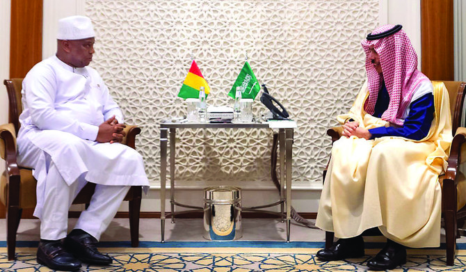 Prince Faisal bin Farhan hold talks with Guinean Foreign Minister Morissanda Kouyate in Riyadh. (Supplied)