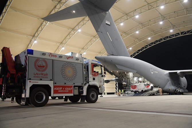 The UAE has dispatched planes to both Turkiye and Syria with relief items and rescue teams following Monday’s quake. (UAE MoD)
