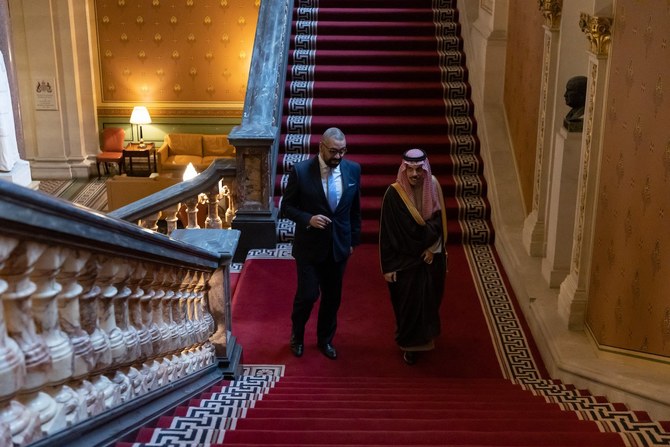 Saudi Arabia’s Foreign Minister Prince Faisal bin Farhan and his British counterpart James Cleverly met in London on Monday. 