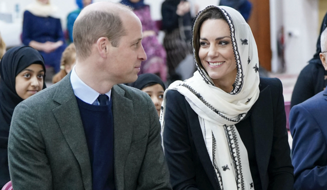 Britain’s Prince William and Kate, Princess of Wales, during a visit to the Hayes Muslim Centre in West London.