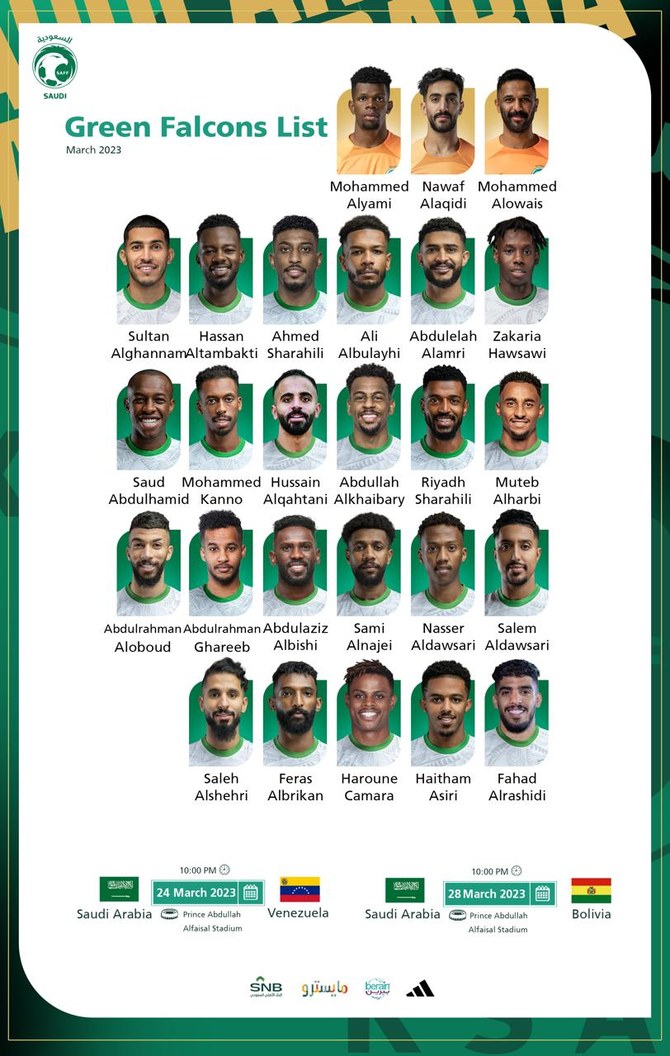 Players named for Saudi football friendlies against Venezuela, Bolivia