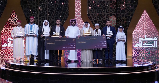 The Chairman of the Board of Directors of the GEA, Turki Al-Sheikh, awards the winners of this year’s Otr Elkalam competition.