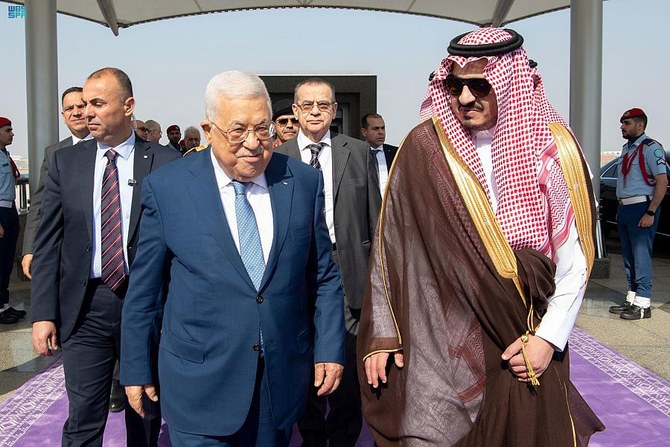 Palestinian president Mahmoud Abbas arrives in Jeddah on Monday. (SPA)