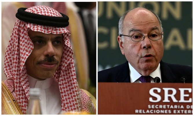 Saudi Arabia’s Foreign Minister Prince Faisal bin Farhan and his Brazilian counterpart Mauro Vieira. (File/AFP)