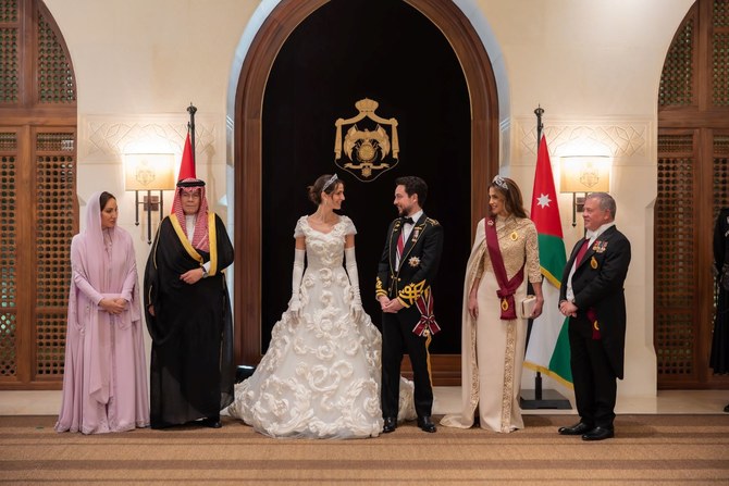 Princess Rajwa Al-Hussein shows off surprise Dolce & Gabbana gown at wedding reception