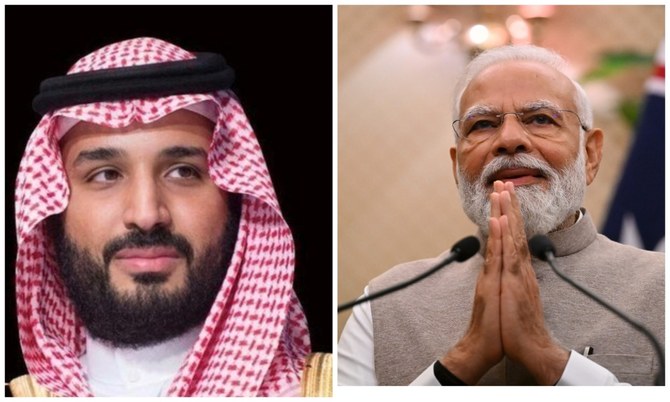Saudi Crown Prince Mohammed bin Salman and India’s Prime Minister Narendra Modi. (File/SPA/AFP)