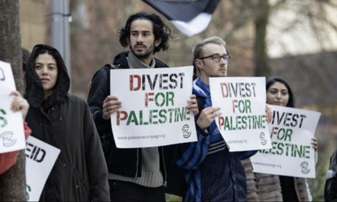 Protesters gather in London in support of the Boycott, Divestment and Sanctions movement for Palestinian rights.