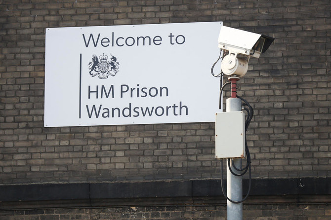 A sign is displayed at Wandsworth prison where Daniel Abed Khalife escaped in London on September 7, 2023. (Reuters)