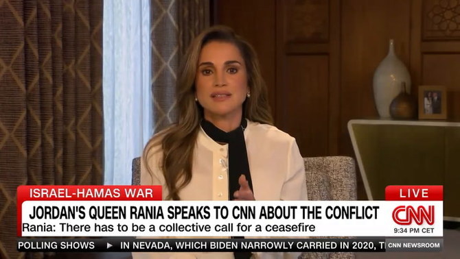 Jordan’s Queen Rania says opponents of ceasefire in Gaza are ‘endorsing and justifying death’ 