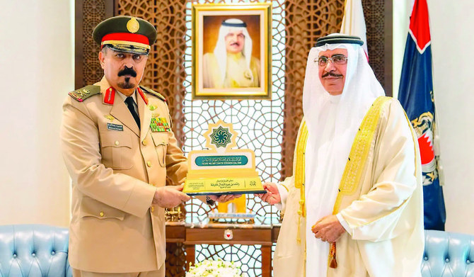 Gen. Sheikh Rashid bin Abdullah Al-Khalifa receives Maj. Gen. Mohammed bin Saeed Al-Moghedi in Manama. (Supplied)