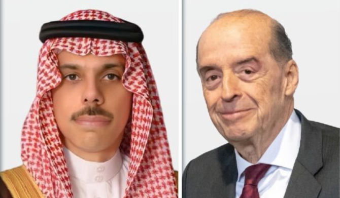 Prince Faisal bin Farhan and Alvaro Leyva Duran. (Twitter @KSAmofaEN)