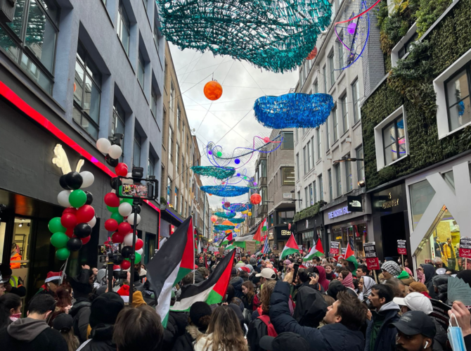 Pro-Palestine protesters urge Christmas shoppers to boycott ‘Israeli-connected’ brands in London