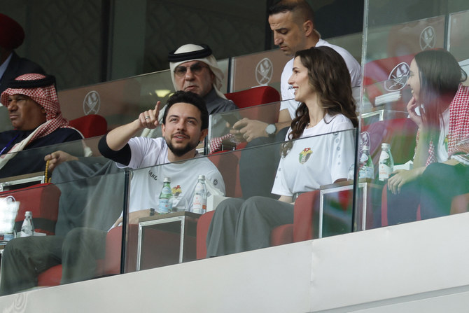 Princess Rajwa Al-Saif sports Jordan’s colors at AFC Asian Cup match