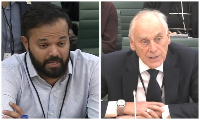 Azeem Rafiq (L) and Colin Graves (R) during hearings on racism in cricket. (Screenshots)