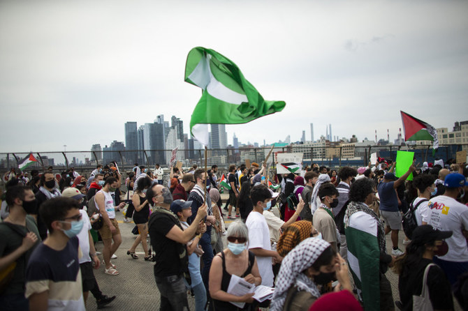 People attend a protest in support of Palestine in Queens in New York on May 22, 2021. (AFP / Kena Betancur)