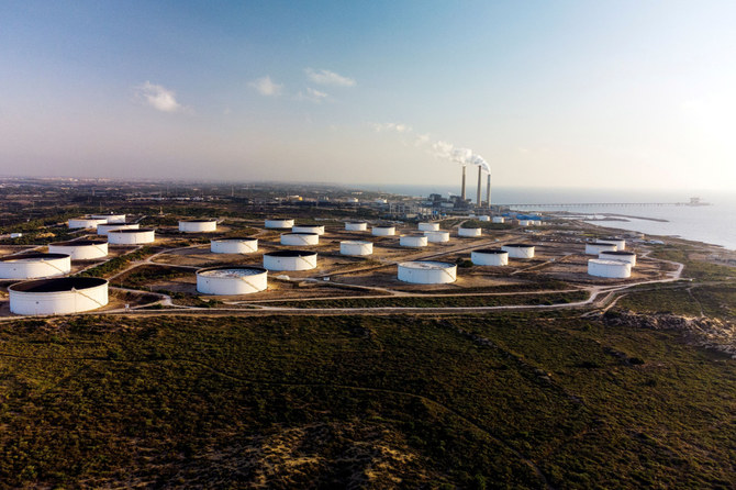 An aerial view shows storage tanks at the oil terminal of Europe Asia Pipeline Company (EAPC) off the Mediterranean coast in Ashkelon, Israel, on June 10, 2021. (REUTERS/File Photo)