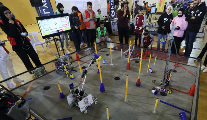 Libyan students attennd a local robotics competition in Tripoli on March 4, 2023. (AFP)
