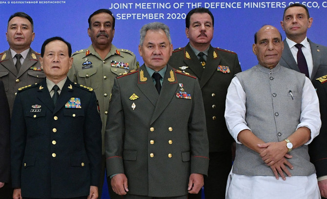 Wei Fenghe, Sergei Shoigu, Rajnath Singh at a Joint Meeting of Defense Ministers of Shanghai Cooperation Organisation in Moscow.
