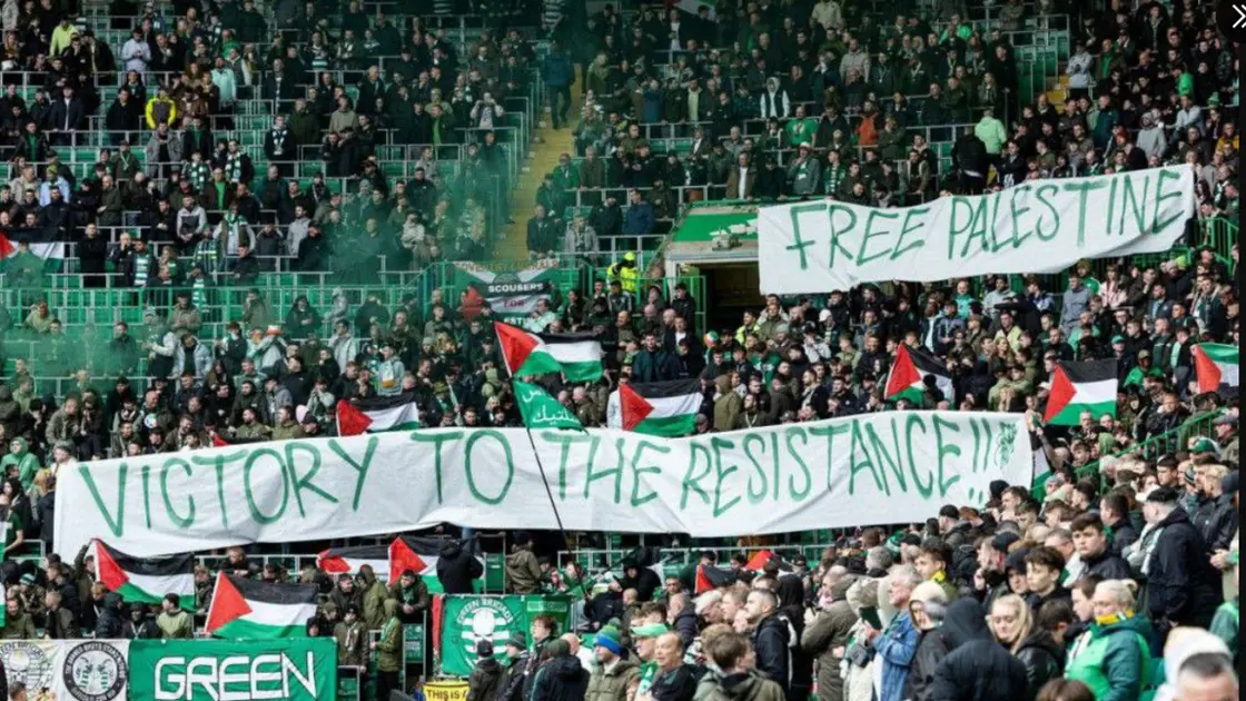 Fans of Scottish football team Celtic FC show support for